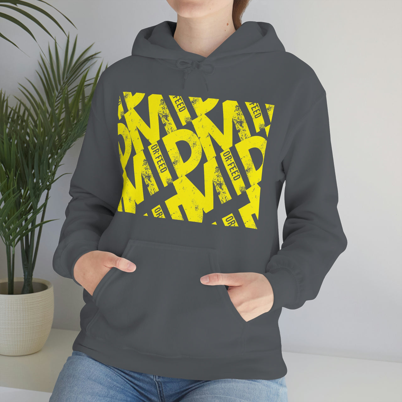 Yellow - Mid or Feed Dota - LOL League of Legends Pun Shirts - Spoof, pun, funny - Unisex Heavy Blend Hooded Sweatshirt