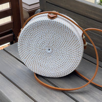 Thumbnail for Round rattan shoulder bag with sea shells