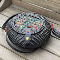 Thumbnail for Black Round rattan shoulder bag